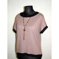 Bluzka capucino ze srebrnym brokatem i czarnym wykończeniem